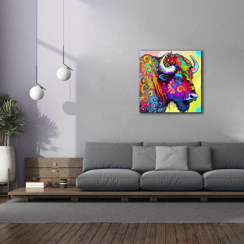 «The Profile Bison» par Dean Russo, art mural sur toile, H 37 po x l 37 po x P 1,5 po