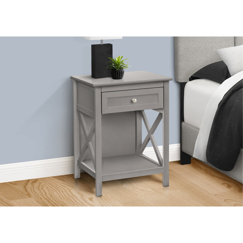 Table d'appoint à 2 niveaux en placage gris, avec tiroir et tablette inférieure pour le salon de la chambre à coucher, placage décoratif transitionnel, peu encombrant