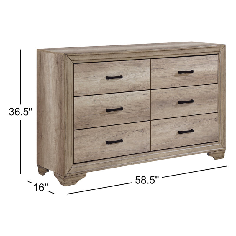 Larome 58.5" W 6-Drawer Solid and Manufactured Wood Dresser