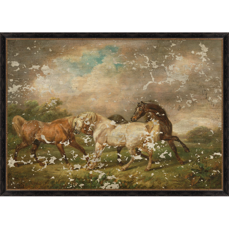 "Chevaux sur le ciel orageux" par Lillian August - peinture sur toile à cadre unique