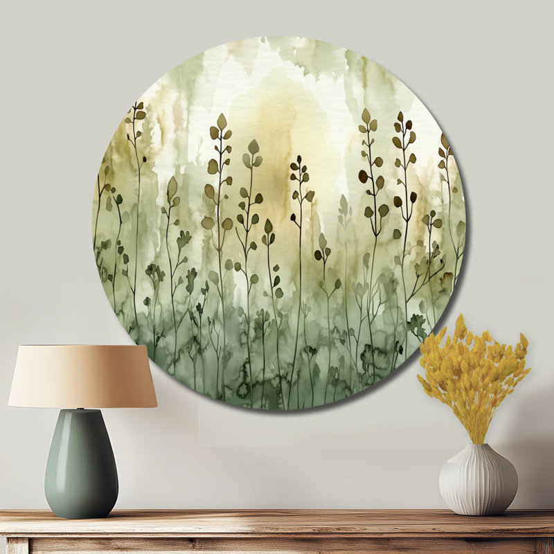 «Botanical Leaves Blooming Garden - Leaves Large», art mural rond en métal, L 29 po x H 29 po