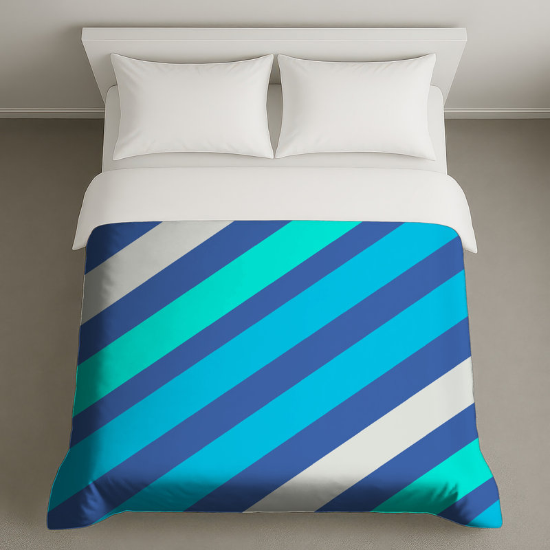 Housses de couette bleues à rayures diagonales, Lit simple