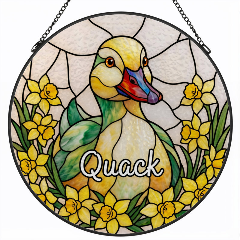 Panneau de vitrail 12 "H Duck Flowers, H 12 po x l 12 po