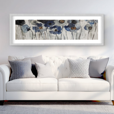 Blue Blurry Flowers - Classic Blue Framed Matted Print Decor