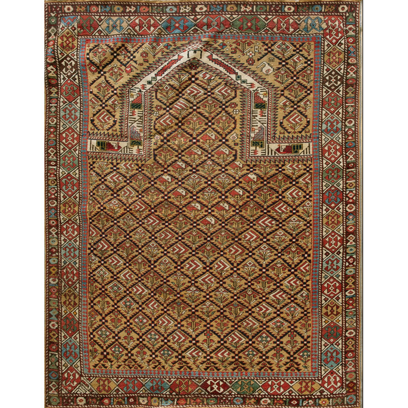 Antique Caucasian Tribal Geometric Islamic Prayer Rug