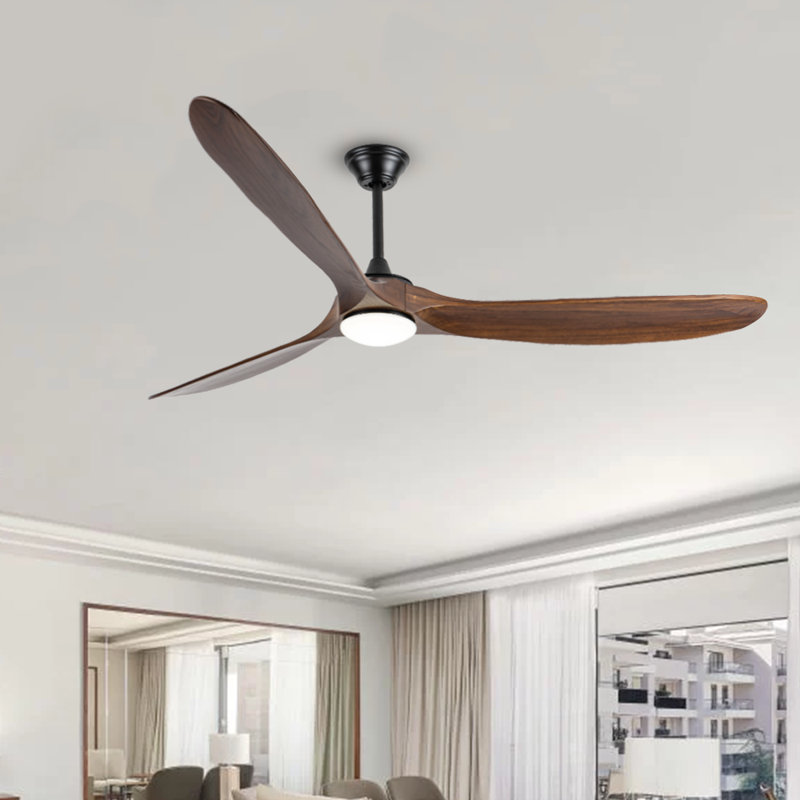 Solid Wood Ceiling Fan With Light,DC Motor,Remote Control, 70", Brown Wood
