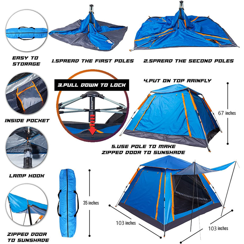 Blue 5-Person Instant Pop-Up Camping Tent with Carry Bag