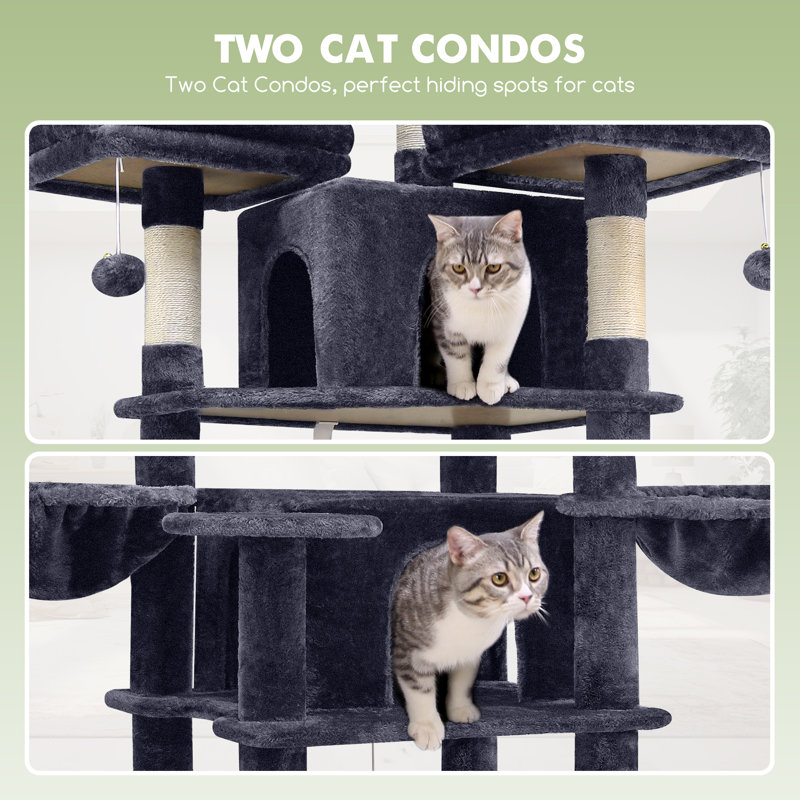 CT81F Big Cat Tower For Indoor Cats, XXL Cat Tree With Scratching Post, Hammock, Perches, Condos, And Hanging Baskets For Multiple Adult Cats
