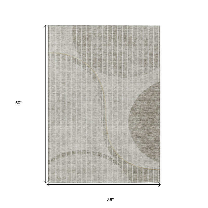 3' X 5' Taupe Beige And Ivory Striped Washable Indoor Outdoor Area Rug