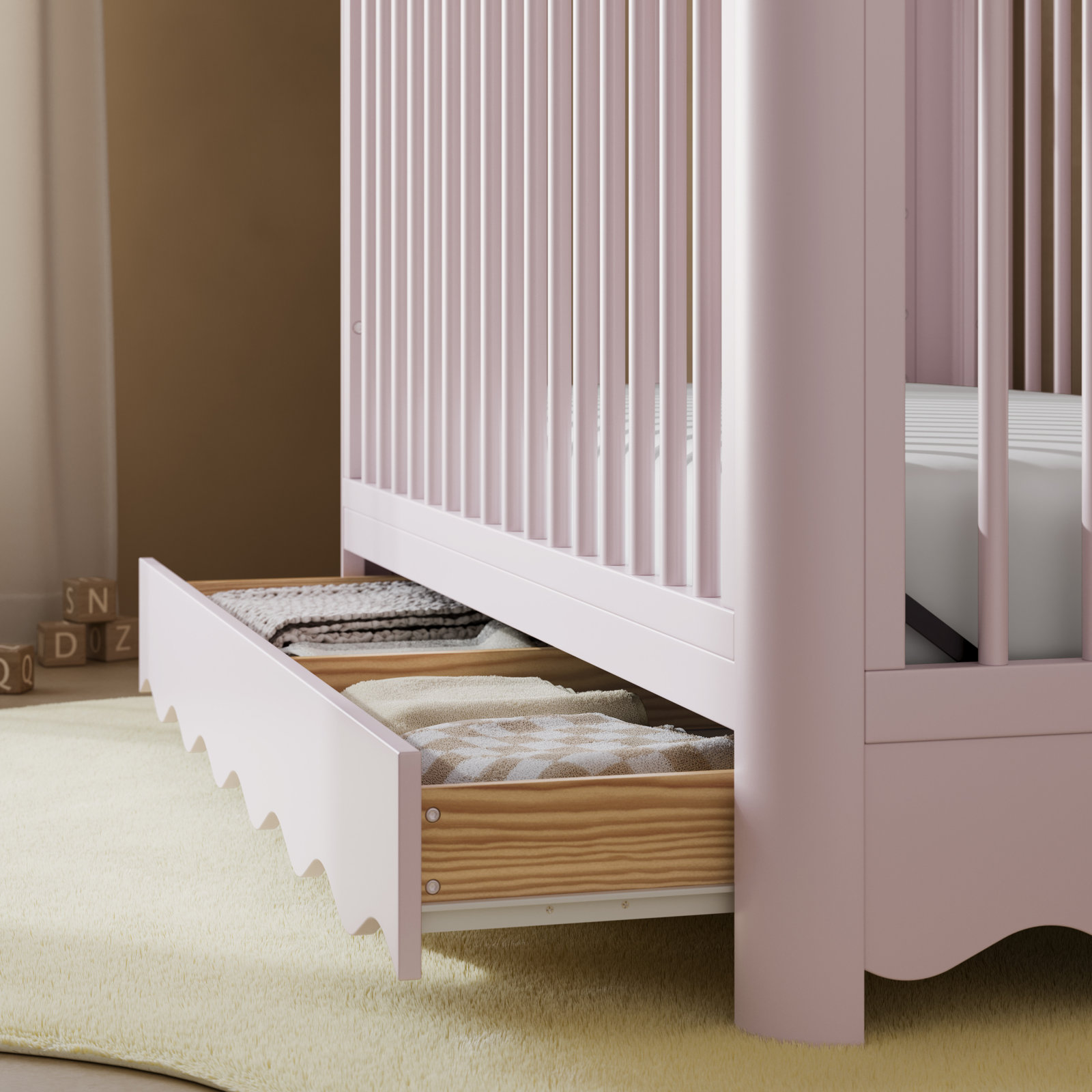 Casablanca Pine 5-in-1 Convertible Crib, Blush