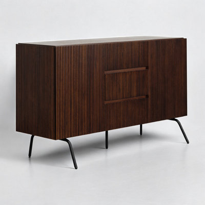 Small Sideboard 2 Doors 3 Drawers Buffet Cabinet with Vertical Groove Design and Metal Legs, Storage Cabinet for Living Room, Dining Room, and Entrywa by NTC