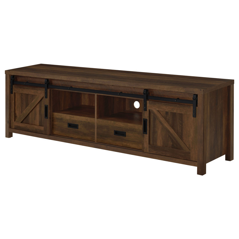 Dark Pine 2-Door Engineered Wood TV Stand, Brown
