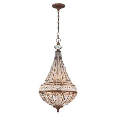 32"h Empire Dimmable 6-light Crystal Chandelier With Antique Mocha Distressed Finish For For Entryway, Living Room, Kitchen Island