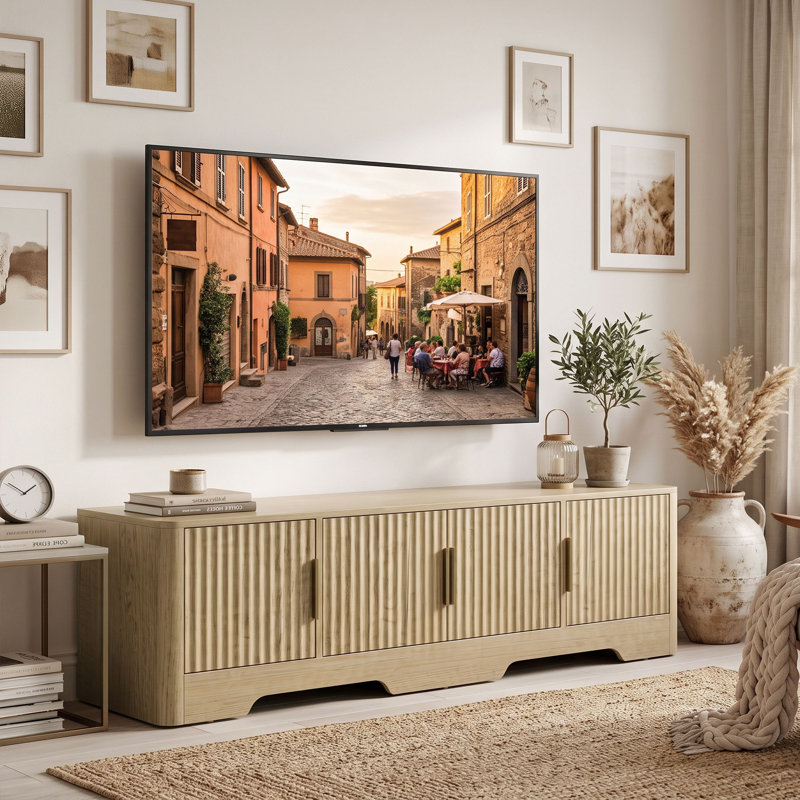 Meuble télé pour téléviseur de 60 po ou moins, meuble télé moderne, chêne