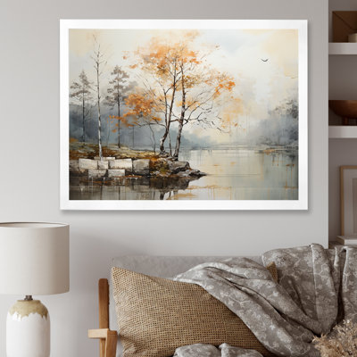 Gris, minimalisme, rivière calme, forêt I - paysage abstrait, art mural sur toile