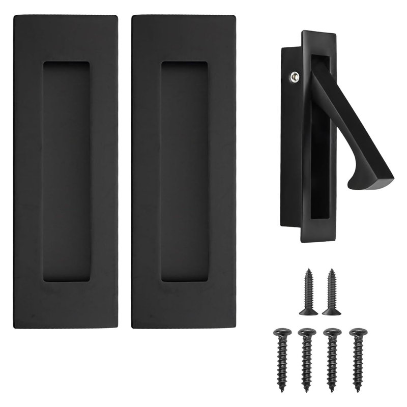 Poignée de porte encastrée noire mat 6 po avec loquet pour porte de grange et garde-robe coulissante, paquet de 3