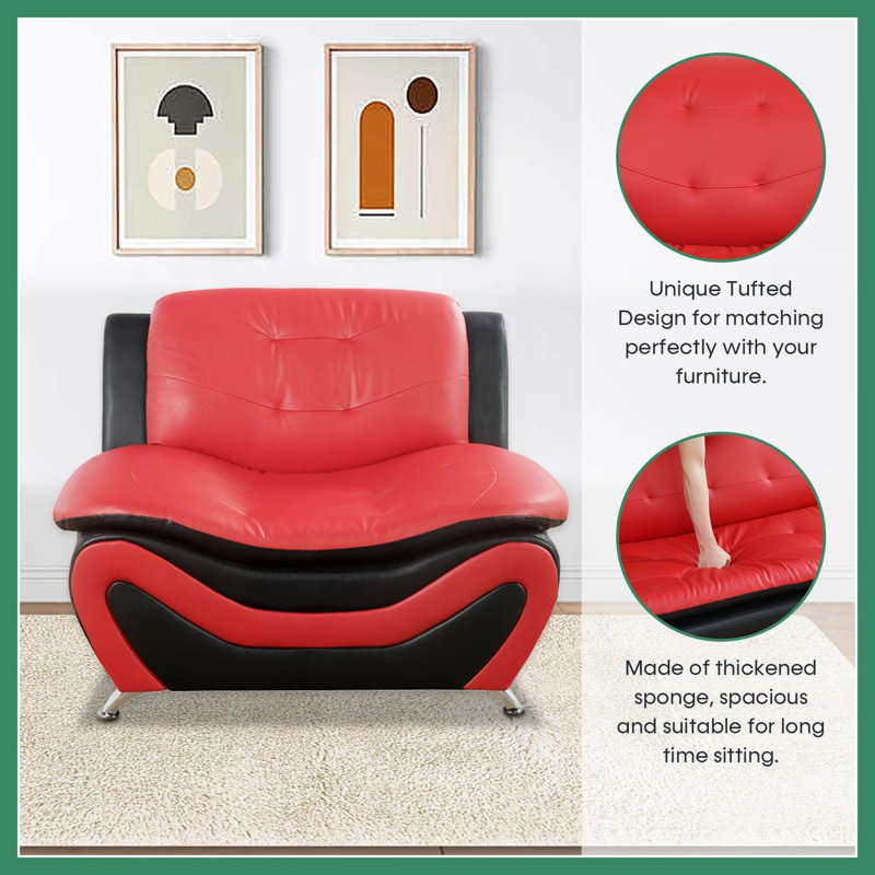 Chaise standard sans accoudoirs de 42 po, Simili cuir noir / rouge