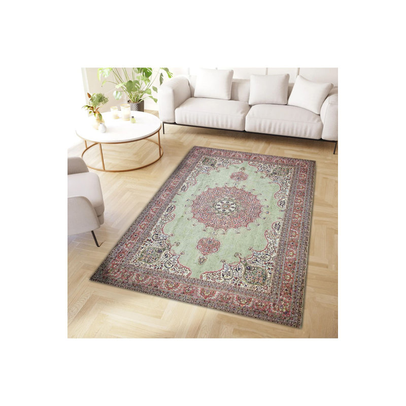 Tapis décoratif lavable rétro vert, Tapis de couloir 2 pi 6 po x 6 pi 7 po inclus