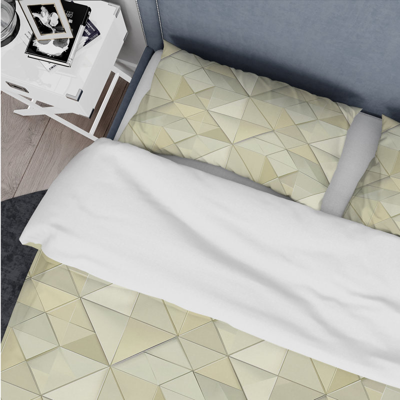 Ensemble de housse de couette Beige crème Modern Triangle III - Modern, Housse de couette simple et deux taies décorative