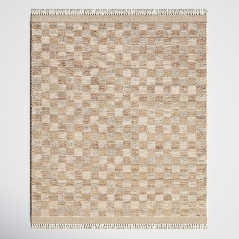 Tali Checkered Handmade Flatweave Area Rug in Brown/Beige, Rectangle 8' x 10'