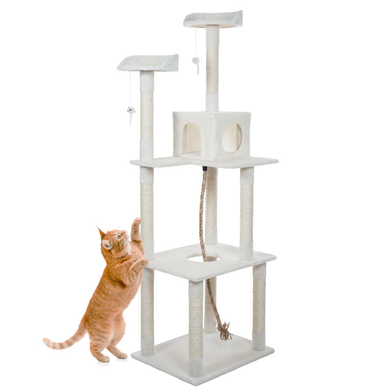 PETMAKER 6FT Cat Tree with Scratch Posts, Ivory, Ivory, 71.5" H x 23.5" W x 19.25" D