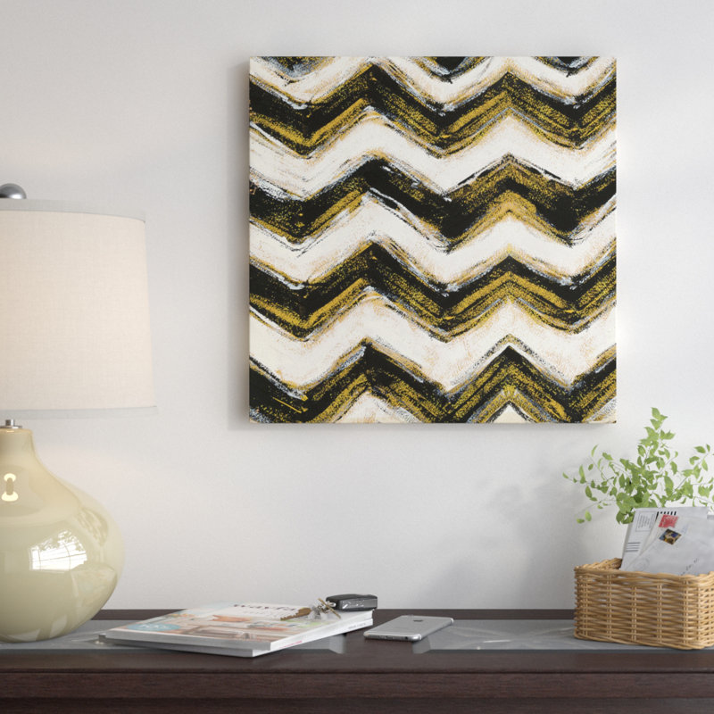 «Black and Gold Geometric IX», impression sur toile tendue, H 37 po x l 37 po x P 1,5 po, Toile encadrée noire, Pas de tapis