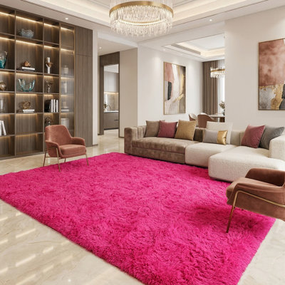 Grands tapis à poils longs rose vif pour le salon, tapis doux pour la chambre à coucher, envers antidérapant, tapis décoratif à ressorts pour une utilisation quotidienne, idéal pour les endroits très passants à l'intérieur