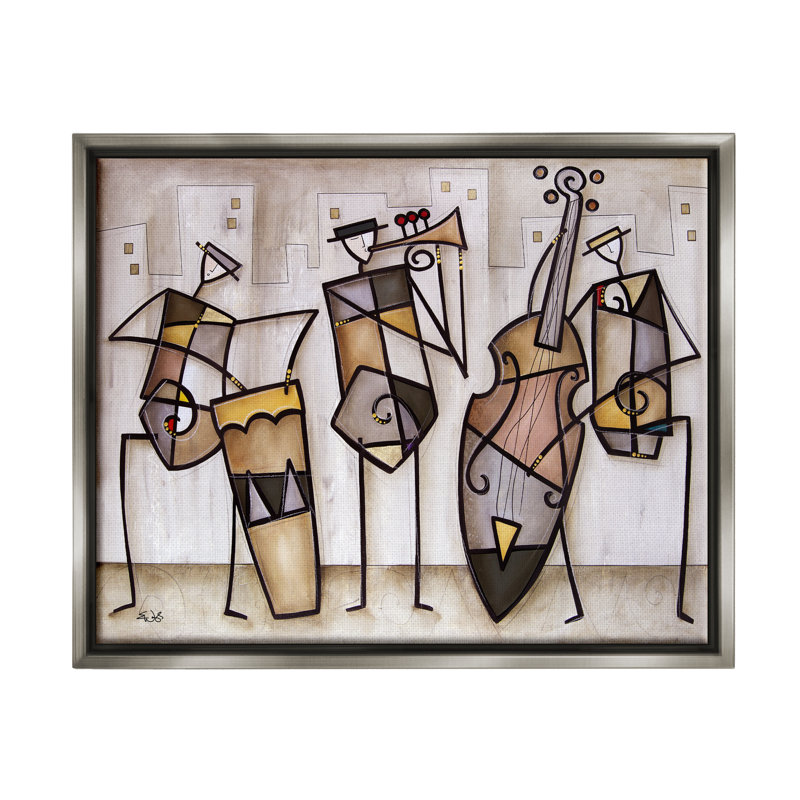 "Musical Trio", peinture abstraite moderne sur toile flottante encadrée par Eric Waugh, H 25 po x l 31 po x P 1,7 po