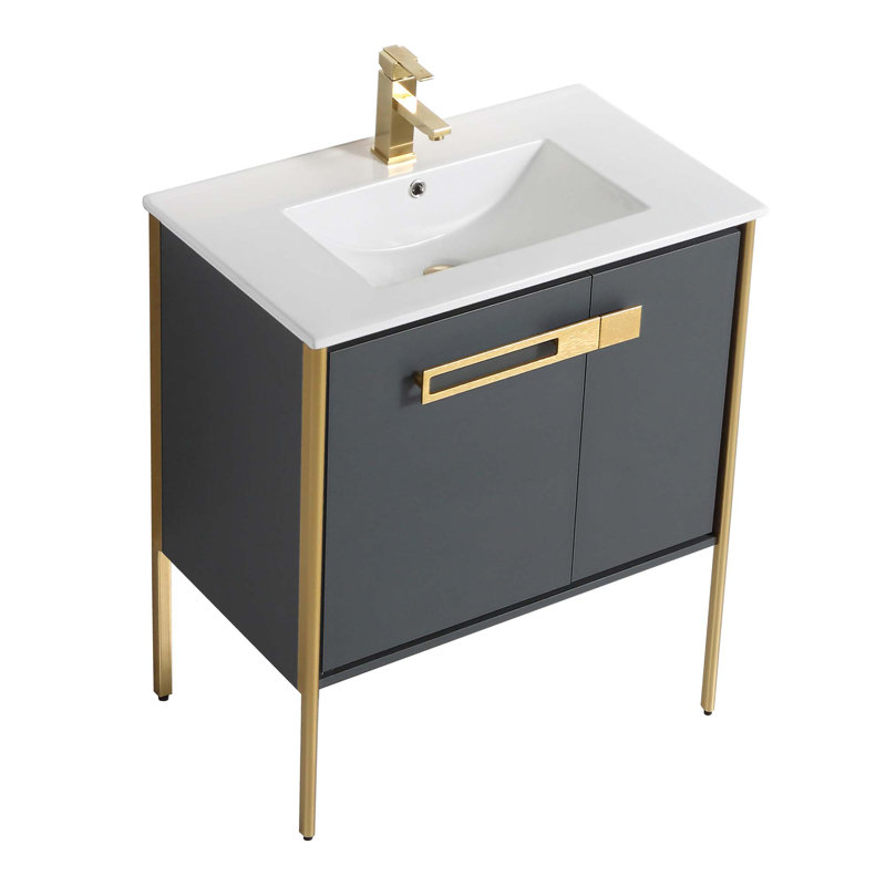 Meuble-lavabo simple 30 po, Laiton satiné, Gris Onix