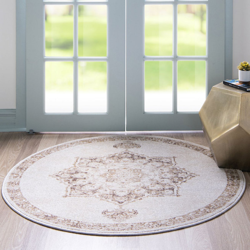 Tapis traditionnel Ulla couleur chameau, Rond 8 pi