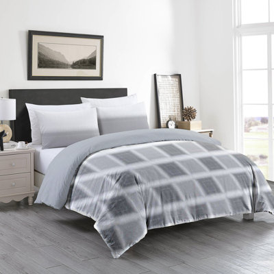  Ensemble de housse de couette réversible en coton biologique 2 pièces gris 