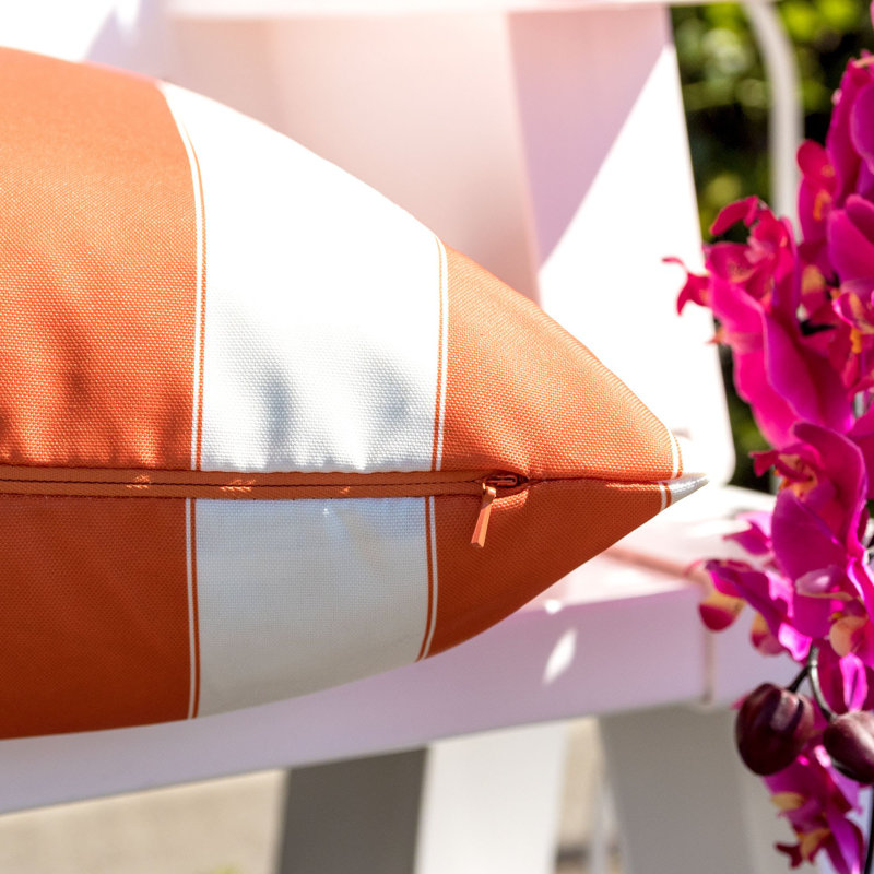 Striped Outdoor Reversible Throw Pillow, Orange, 14" x 20"