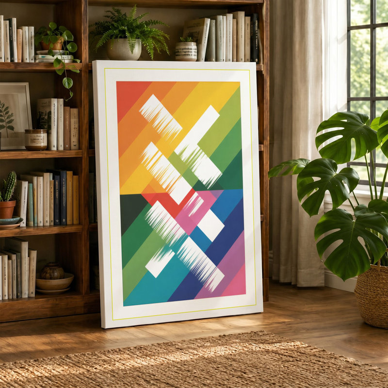 Diagonal Spectrum Geometric - Wrapped Canvas, 36x24 - 91.4 x 61.0 cm, Cream Border