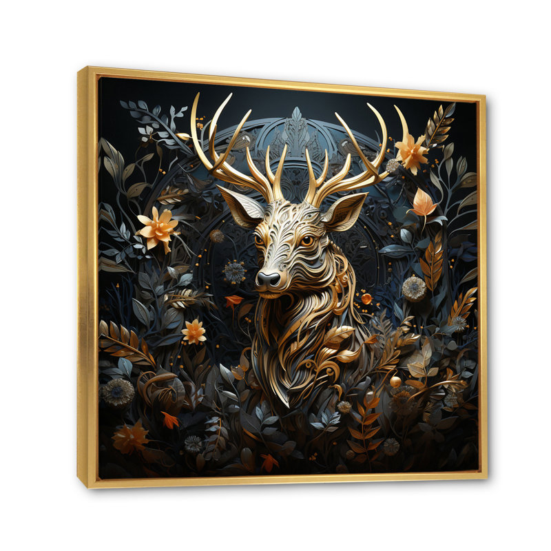 Deer Wonderers II sur impression sur toile, Cadre flottant doré, H 16 po x l 16 po x P 1 po