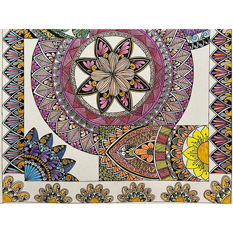 Motif floral coloré de mandala - avec cadre | Aquarelle sur papier | Par Parisha Thukral