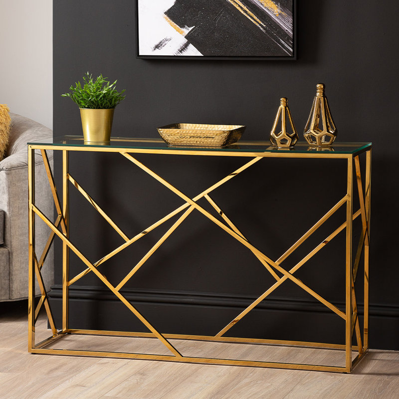 Courtlyn 120cm Console Table for Hallway Living Room Furniture, Slim Metal Entryway Table, Gold