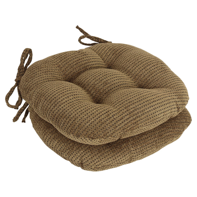 16-Inch Round Jacquard Chenille Tufted Chair Cushions, Brown Dots