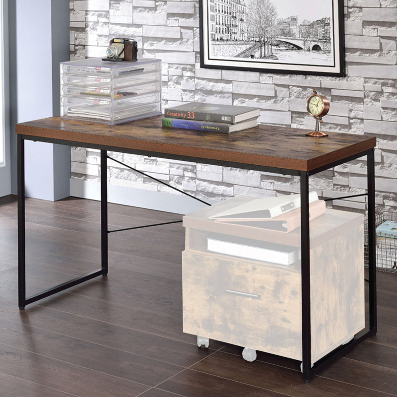 Bureau d'écriture rectangulaire avec pieds en métal, Chêne antique