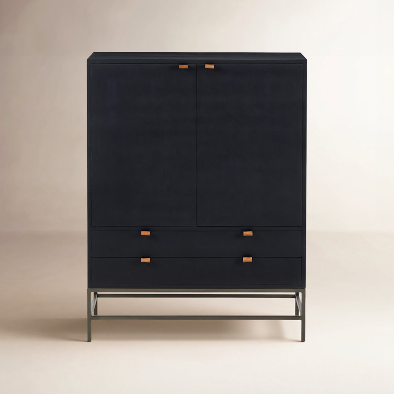 Trey Solid Wood Accent Cabinet, Black Wash Poplar