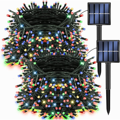 Ensemble de 2 guirlandes solaires de Noël multicolores de 400 pi, 132 DEL, alimentées à l'énergie solaire avec 8 modes guirlandes imperméables pour la décoration du patio
