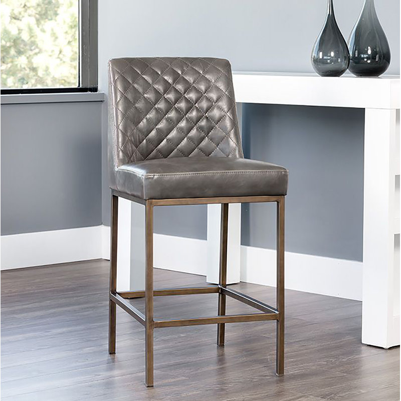 5West Upholstered Stool with Metal Frame, Gray, Counter Stool (26" Seat Height)