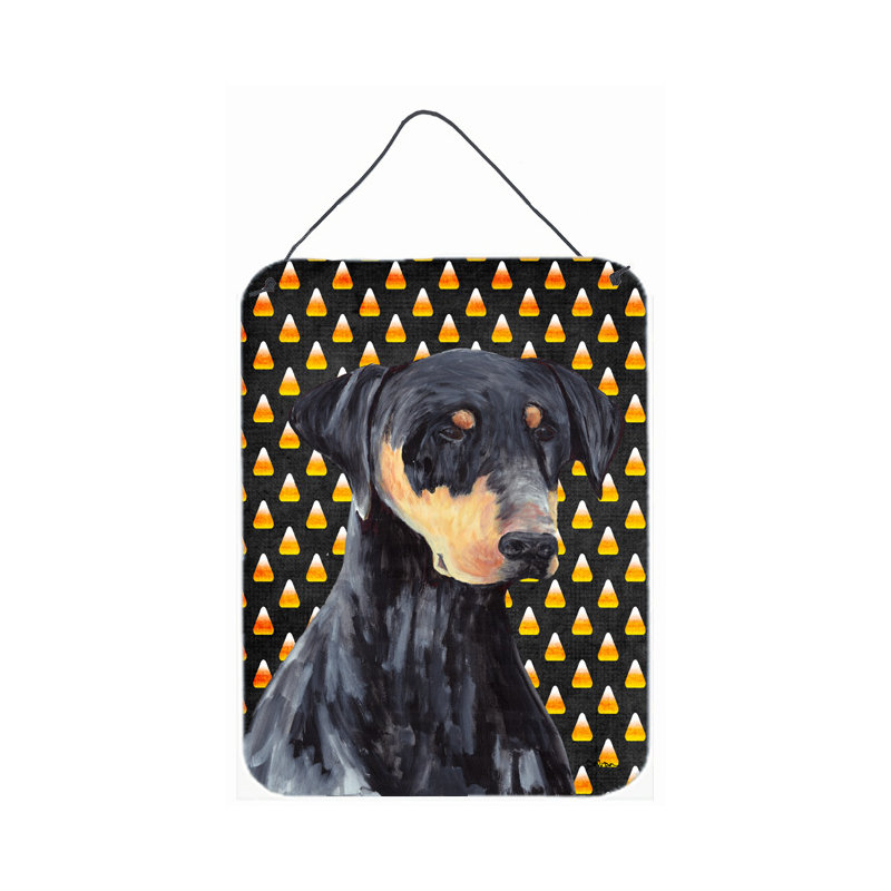 «Burniece Candy Corn», impression d'Halloween sur plaque, Doberman 1