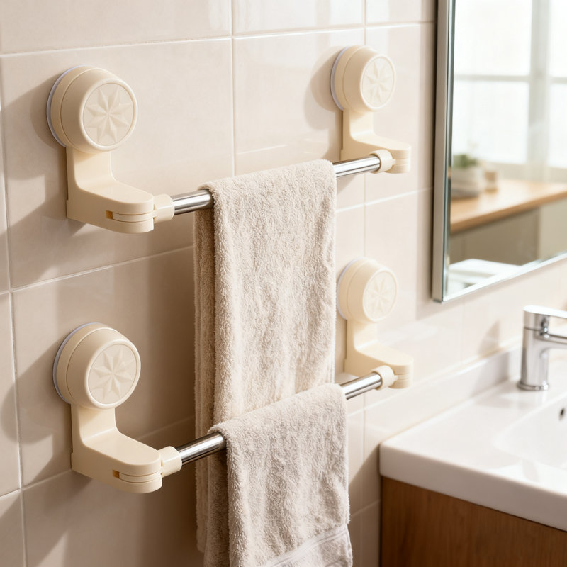 Barre de rangement réglable pour porte-serviettes à ventouse