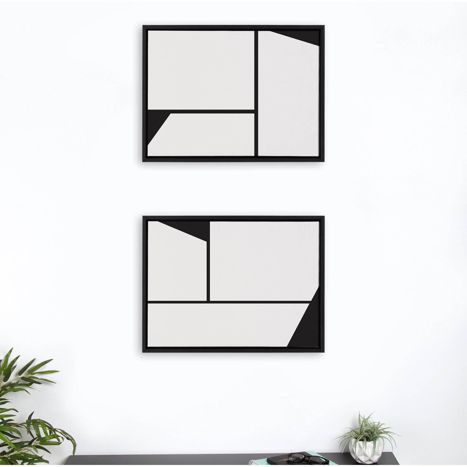 Bauhaus Sleek Abstract Art, Black Frame, 24" W x 18" H