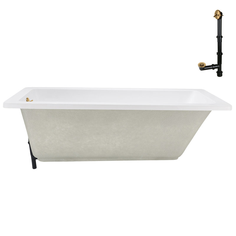 60" x 32" Acrylic Soaking Drop-In Bathtub, Drain Included, Brushed Gold