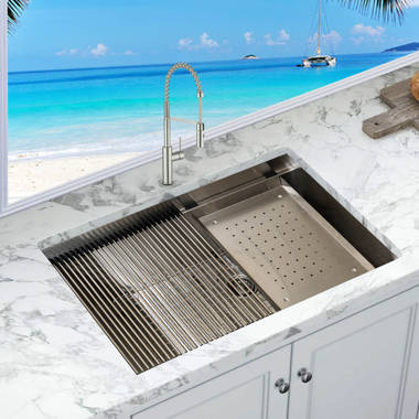 KBFmore 38 Inch Workstation Kitchen Sink with Sink Grid, Strainer Kit,  Colander and Rolling Up Grid