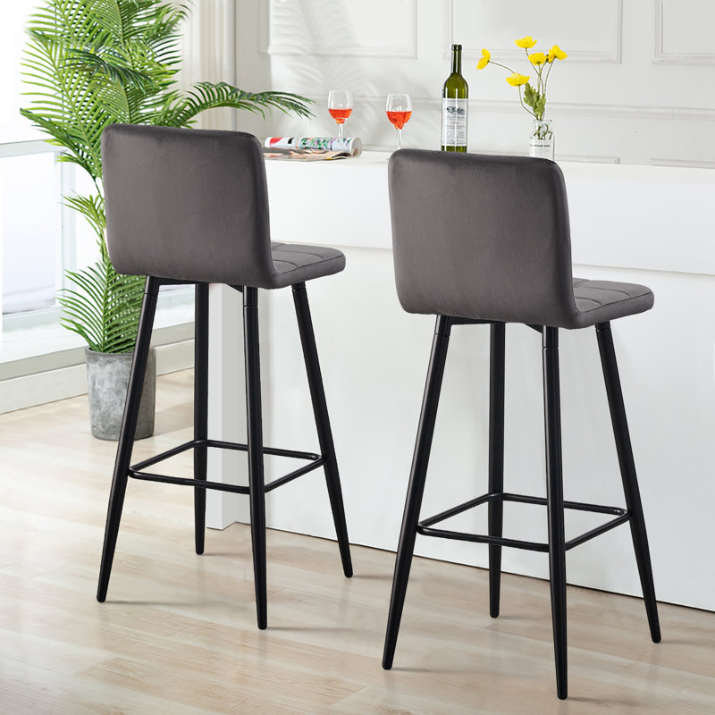 Adoniyah Upholstered Counter Stool with Metal Frame, Grey