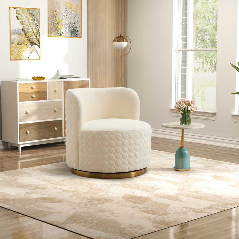 Upholstered Swivel Barrel Chair, Beige Wool