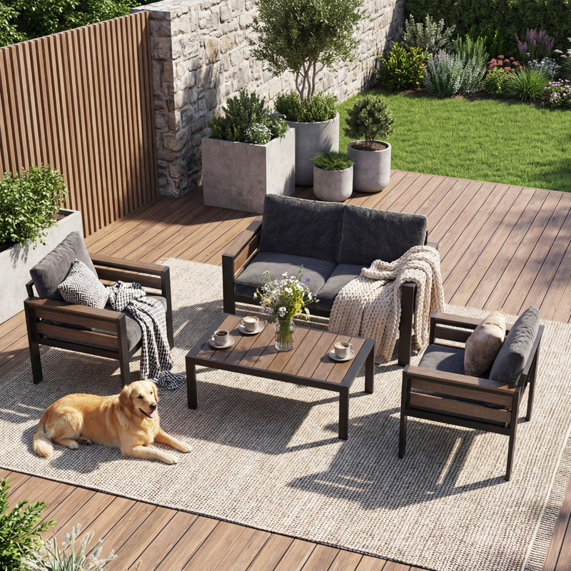 Outdoor Patio Conversation Set with Cushions, Modular Sofa Set, Assorted Configuration, 4-Piece / 5-Piece / 7-Piece Options