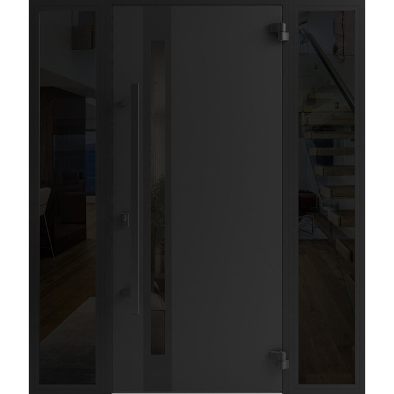 Porte avant en acier pré-suspendue avant / teck Ronex 1033/2 fenêtres extérieures latérales / entrée latérale en métal peint moderne l 12 + 36 + 12 po x H 80 po à gauche